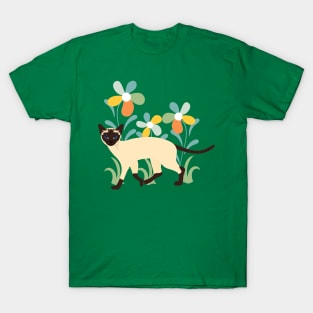 Siamese Cat and Flowers T-Shirt